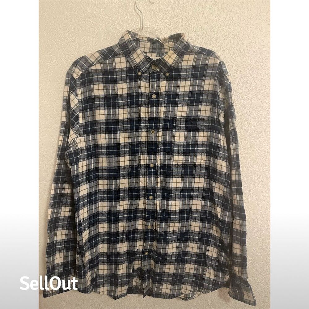 Croft & Barrow Men's Plaid Flannel Shirt Blue Long Sleeve Size L